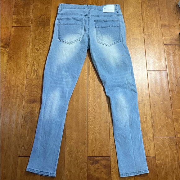 M. Society Moto Skinny Distressed Jeans Size 34 x 42 Men’s Trendy Light Wash - Picture 5 of 7